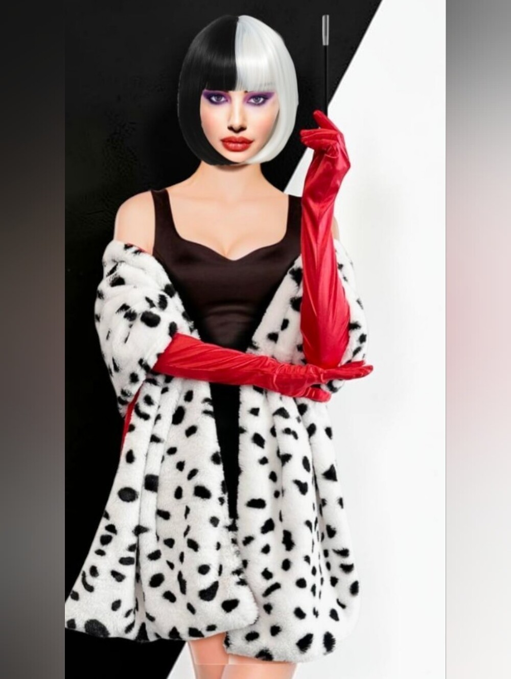 Cruella DeVille Inspired Deluxe Costume With Wig, New